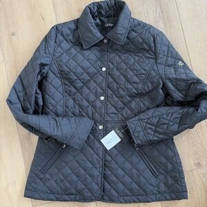 New! Lauren Ralph Lauren Sz Medium Womens Black Diamond Quilted Jacket Barn Coat